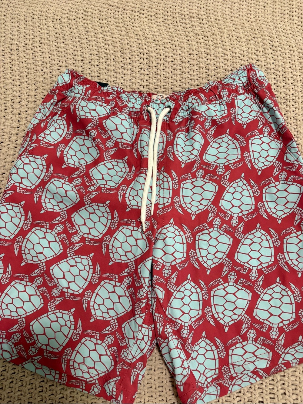 J. Crew Red and Light Blue Turtle-Print Swim Shorts - Picture 1 of 4